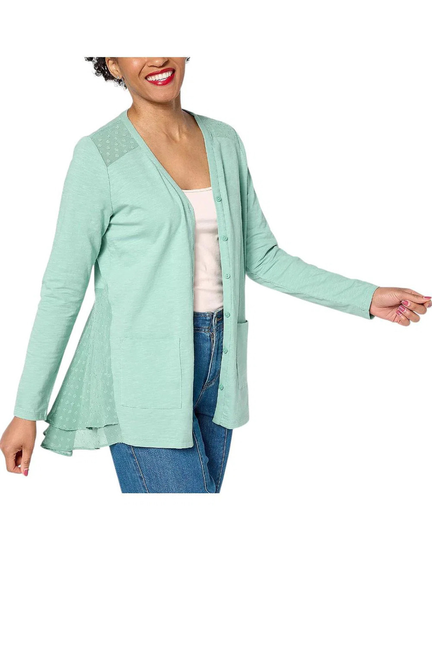 LOGO by Lori Goldstein Women's Knit Cardigan w/ Clip Dot Feldspar - Regular